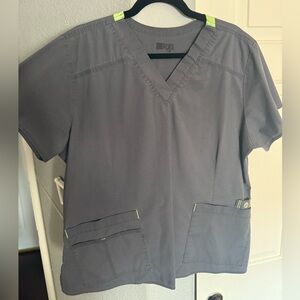 Wink WonderFlex Gray Scrub Top with Neon Accents